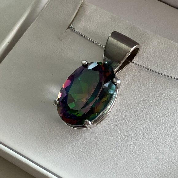 Natural Mystic Topaz, Real 14k White gold pendant. - Picture 11 of 12